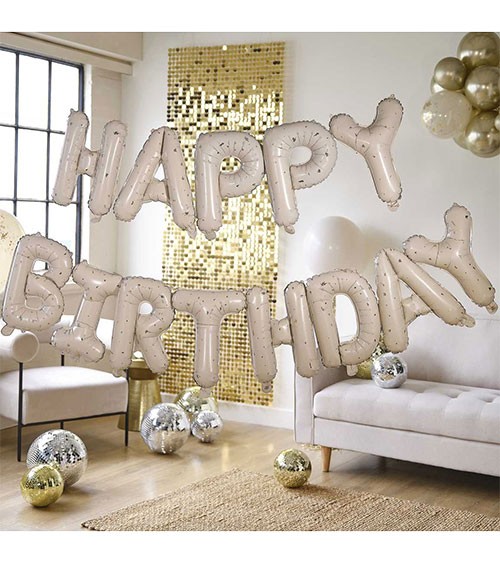 Happy Birthday Ballongirlande - creme mit Goldsprenkel