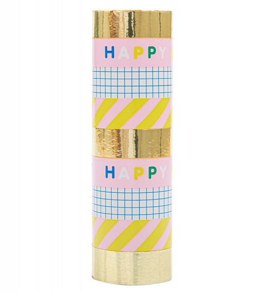 Papierluftschlange "Happy Birthday" - gold, pastell