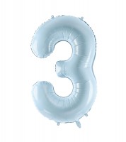 Folienballon Zahl 3 - matt hellblau - 86 cm