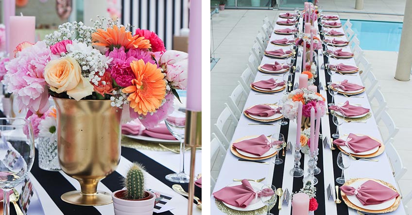 Dekorier deine lange Dinnertafel mit Tischläufer und Blumen (c) Voth Immobilien