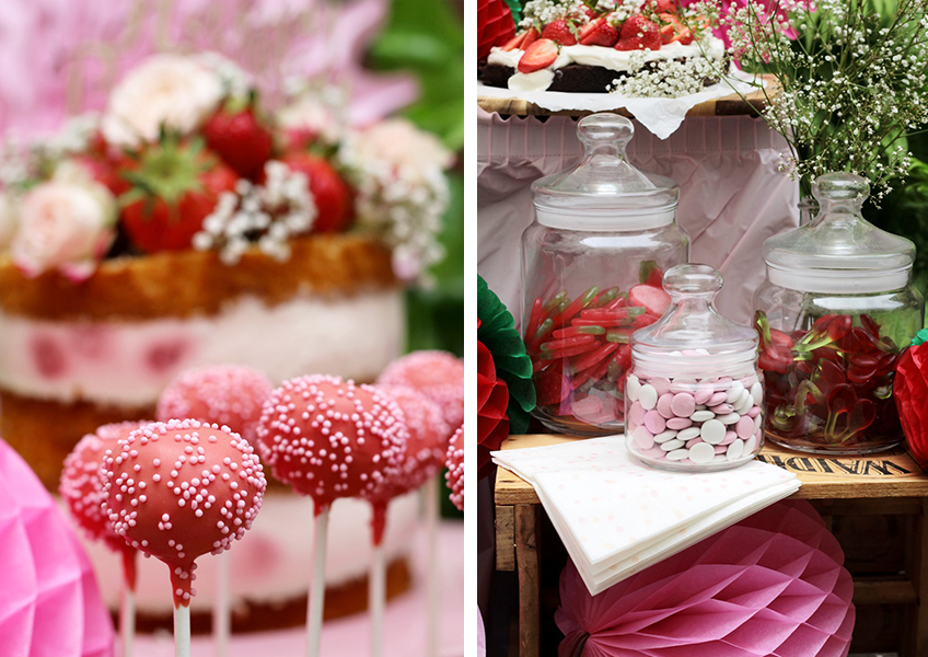 Fruchtig, süß und lecker - Erdbeer-Cake-Pops und Candybar im Erdbeerlook