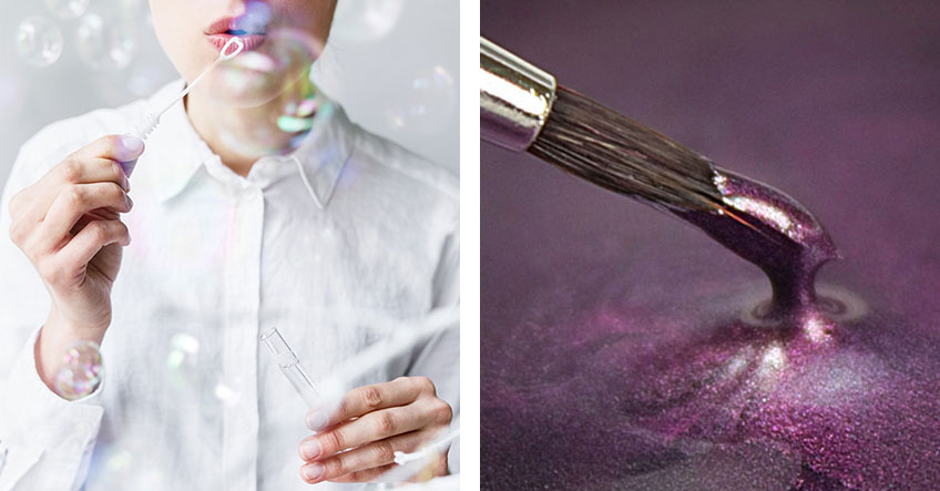 Mit Seifenblasen und violetter Lebensmittelfarbe wird deine Galaxy Party spacig