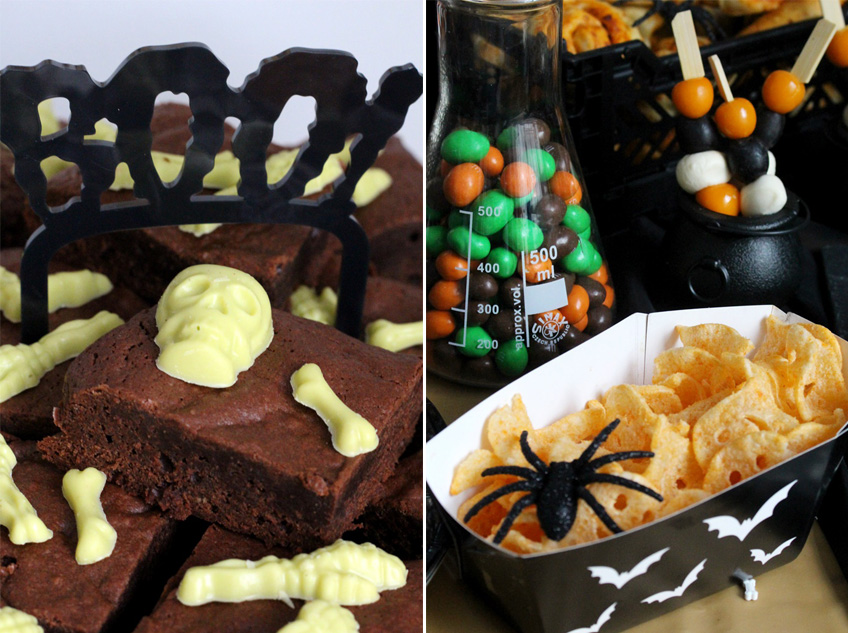 Schaurige Halloween-Brownies und coole Snackschalen für Halloween-Chips