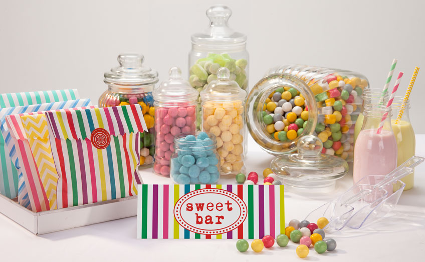 Die kunterbunte Candybar mit leckeren Süßigkeiten zum Kindergeburtstag und zu Fasching
