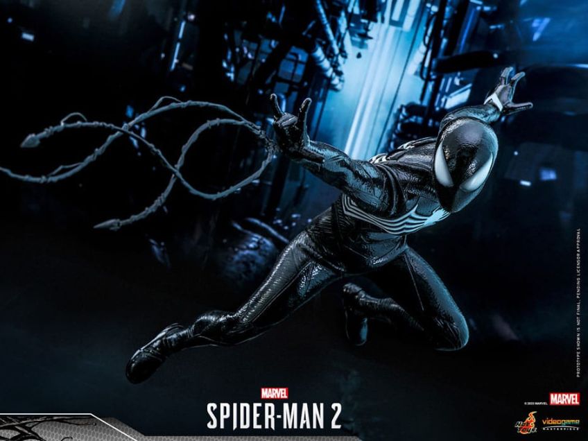"Lebensnahe" Spider-Man 2 Figur im Black Suit mit detaillierten Texturen und Zubehör