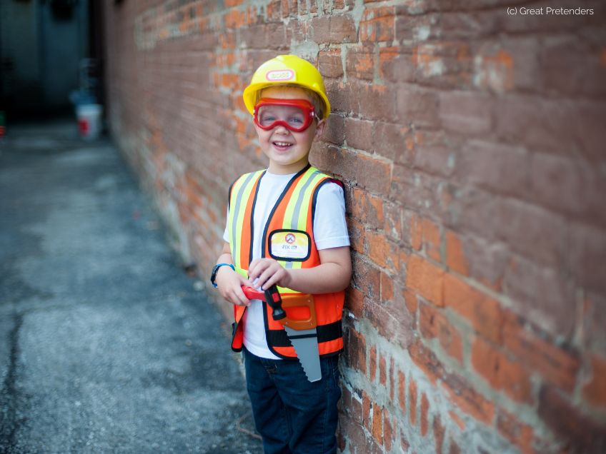 Kinderkostüm für Bauarbeiter mit Werkzeug für Kinder von 5-6 Jahren (c) Great Pretenders