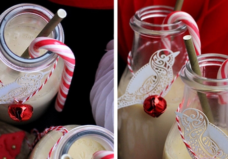 Die Mandelmilch mit dekorativem Vögelchen und Weihnachtsglöckchen sieht so lecker aus! (c) Biskuitwerkstatt